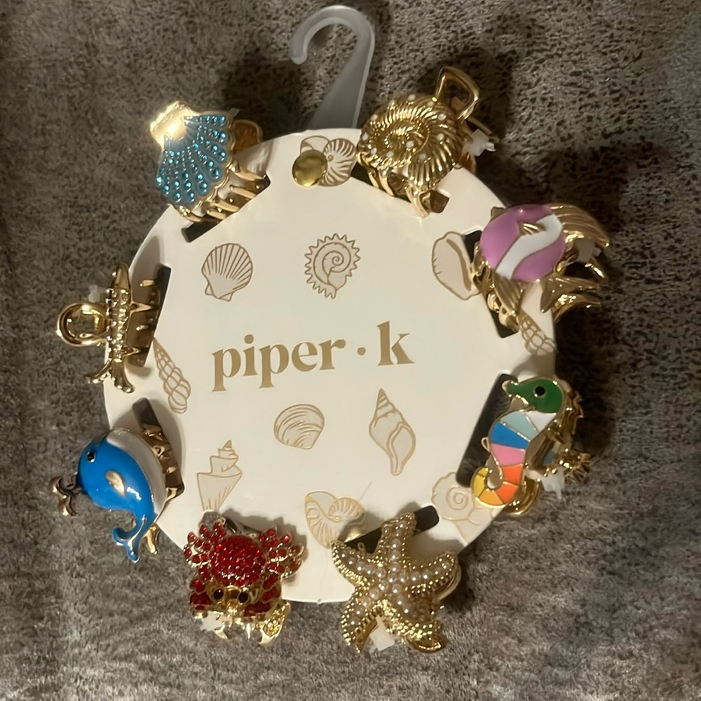 NWT Piper K Ocean Theme Mini Hair Claw Clips Package of 8 Clips Metal
